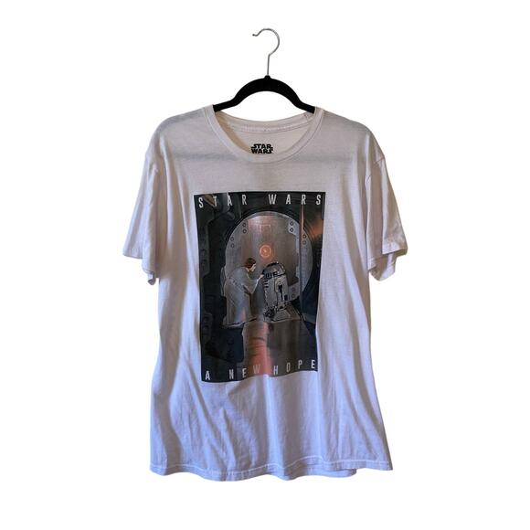 Star Wars L white cotton short sleeve t-shirt Princess Leia R2D2 A New Hope - Picture 1 of 7